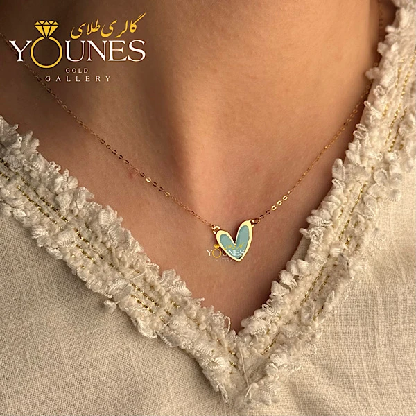 گردنبند میناکاری قلب فیروزه ای طلا